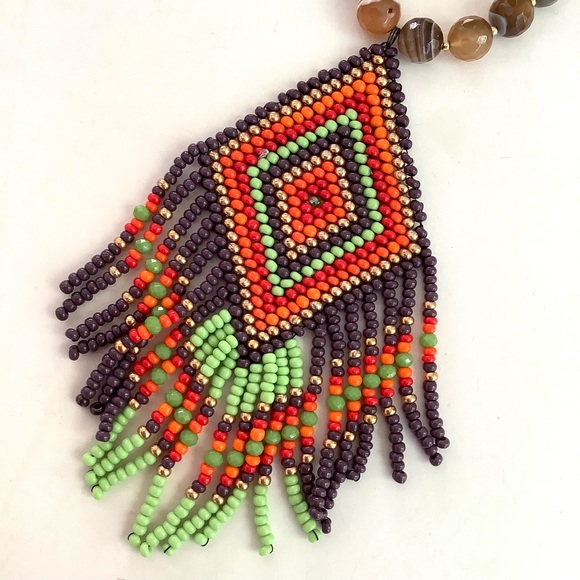 Tribal agate boho festival necklace with handmade beaded pendant - Picture 3 of 4